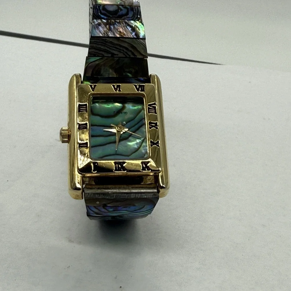 VTG Gold Abalone Shell Dial Waych Bracelet Stretch Inlay Bracelet‎ Sea Spaltec